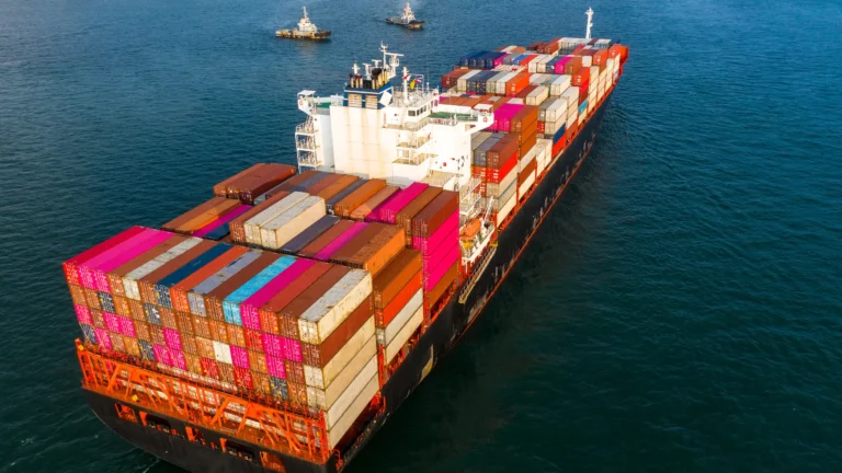 Shipping containers transported at sea as part of HS Agency international freight services