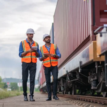 Operational checks being carried out on a rail freight train within HS Agency transport network