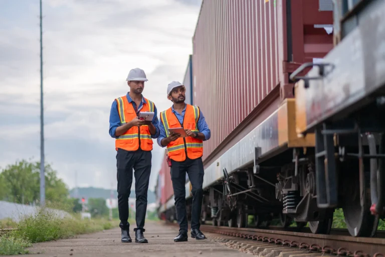 Operational checks being carried out on a rail freight train within HS Agency transport network